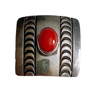 Native American Sterling Silver Coral Tack Pin Brooch 925